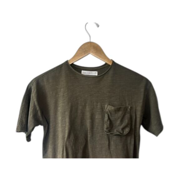 Zara Olive Green Crewneck Short Sleeve Pocket Cropped T-Shirt Shirt Women's 8 - Picture 2 of 5